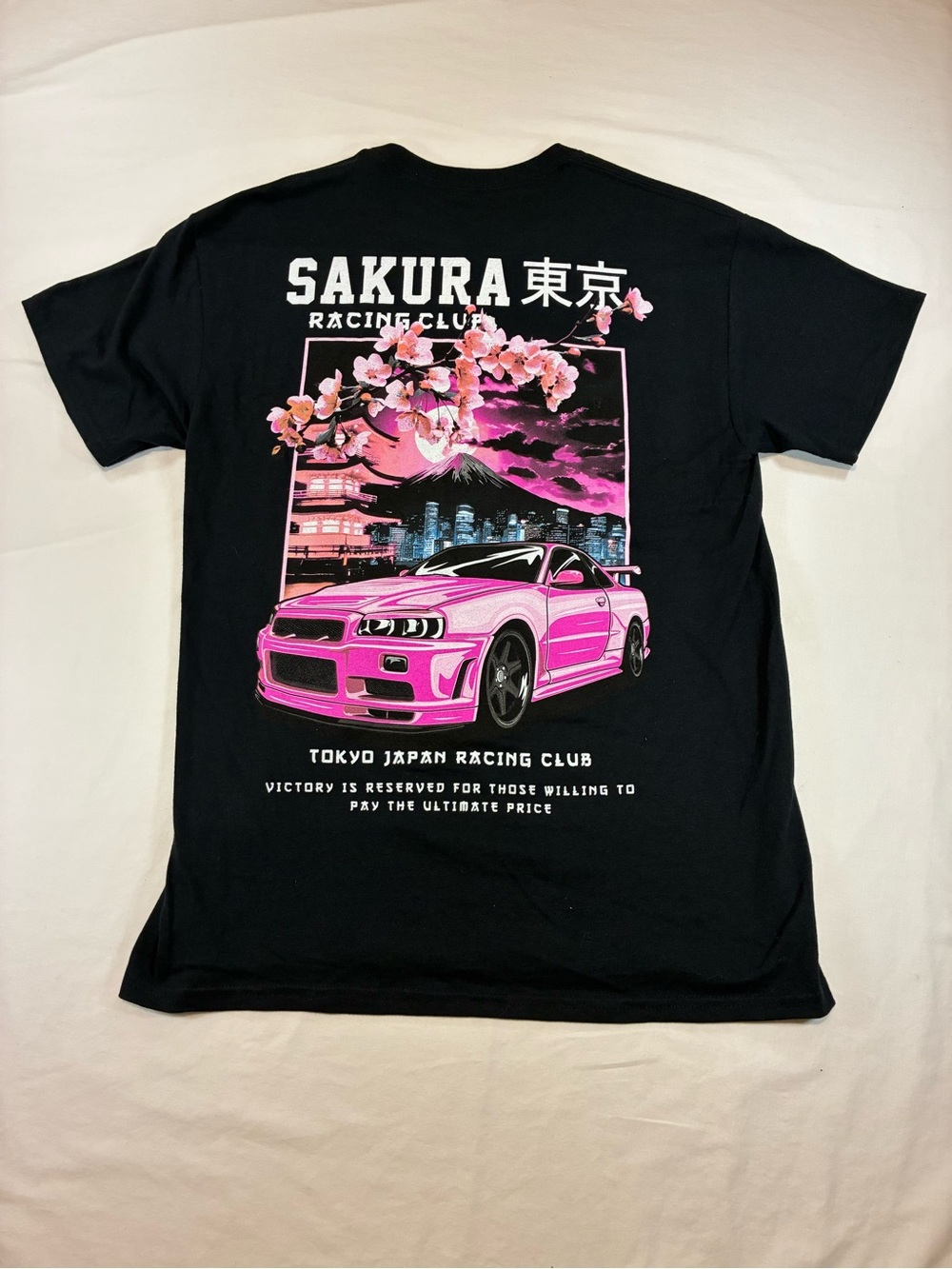 Popular Poison Black Tee with Pink Racing Graphic
